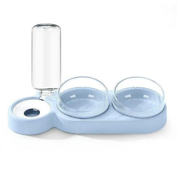 3-in-1 pet food and water bowl blue - New Forest Pets.