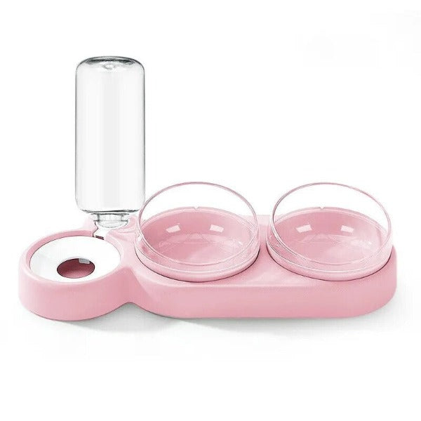 3-in-1 pet food and water bowl pink- New Forest Pets.