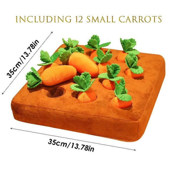 Image of the dog 12 carrot snuffle mat puzzle showing the dimensions 35cm x 35cm - New Forest Pets.