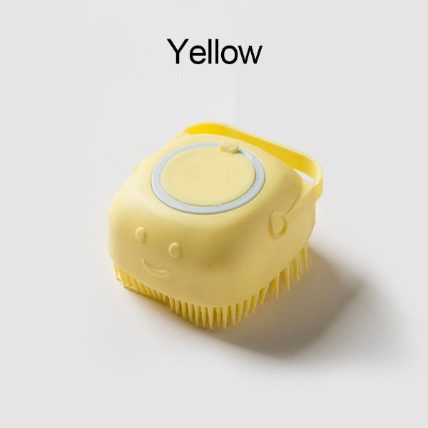 Dog soap dispensing soft grooming/bath brush in the colour variant yellow, shape square - New Forest Pets.