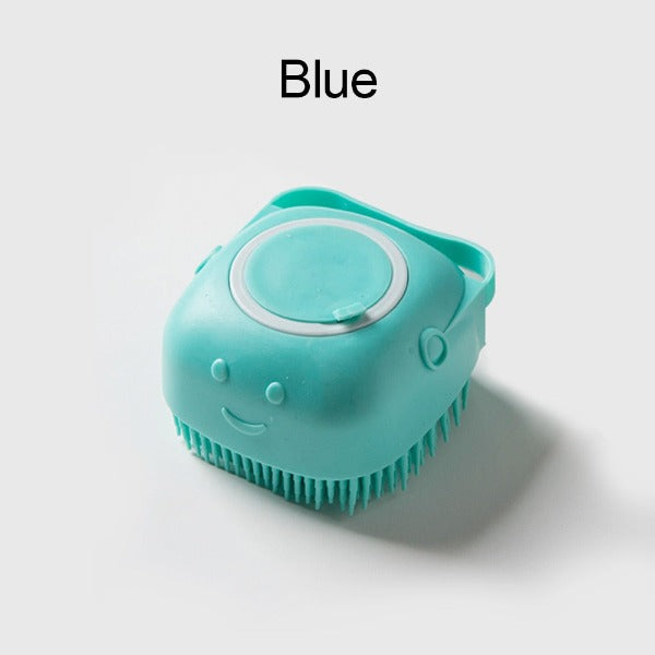 Dog soap dispensing soft grooming/bath brush in the colour variant blue, shape square - New Forest Pets.