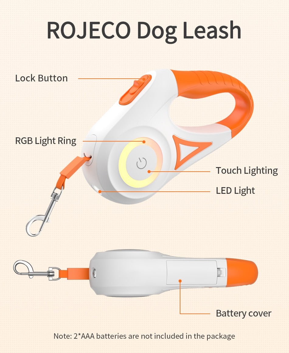 ROJECO 5M AUTOMATIC RETRACTABLE LED DOG LEASH - New Forest Pets