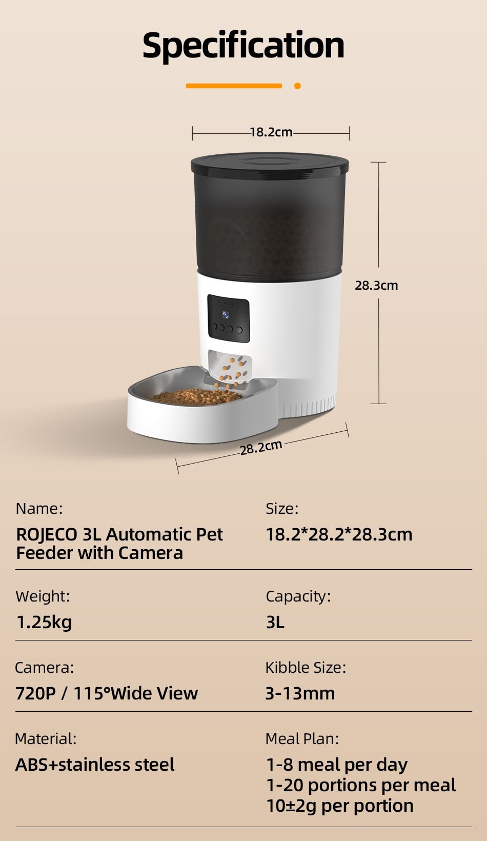 ROJECO AUTOMATIC SMART CAMERA CAT FEEDER - New Forest Pets