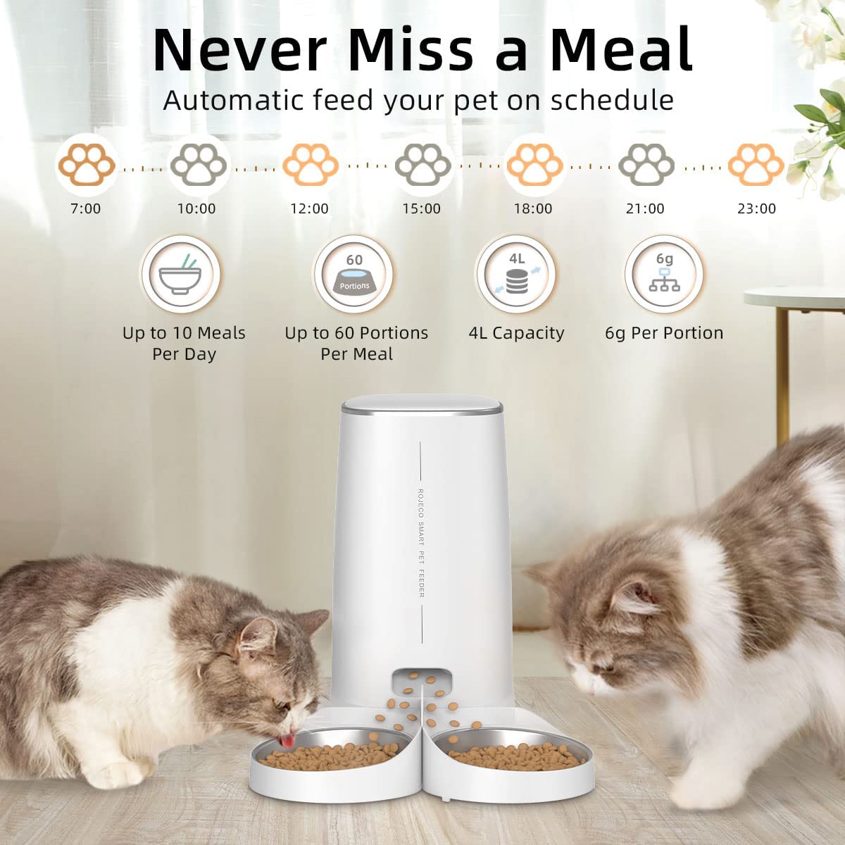 ROJECO WiFi AUTOMATIC FEEDER DOUBLE BOWL - New Forest Pets